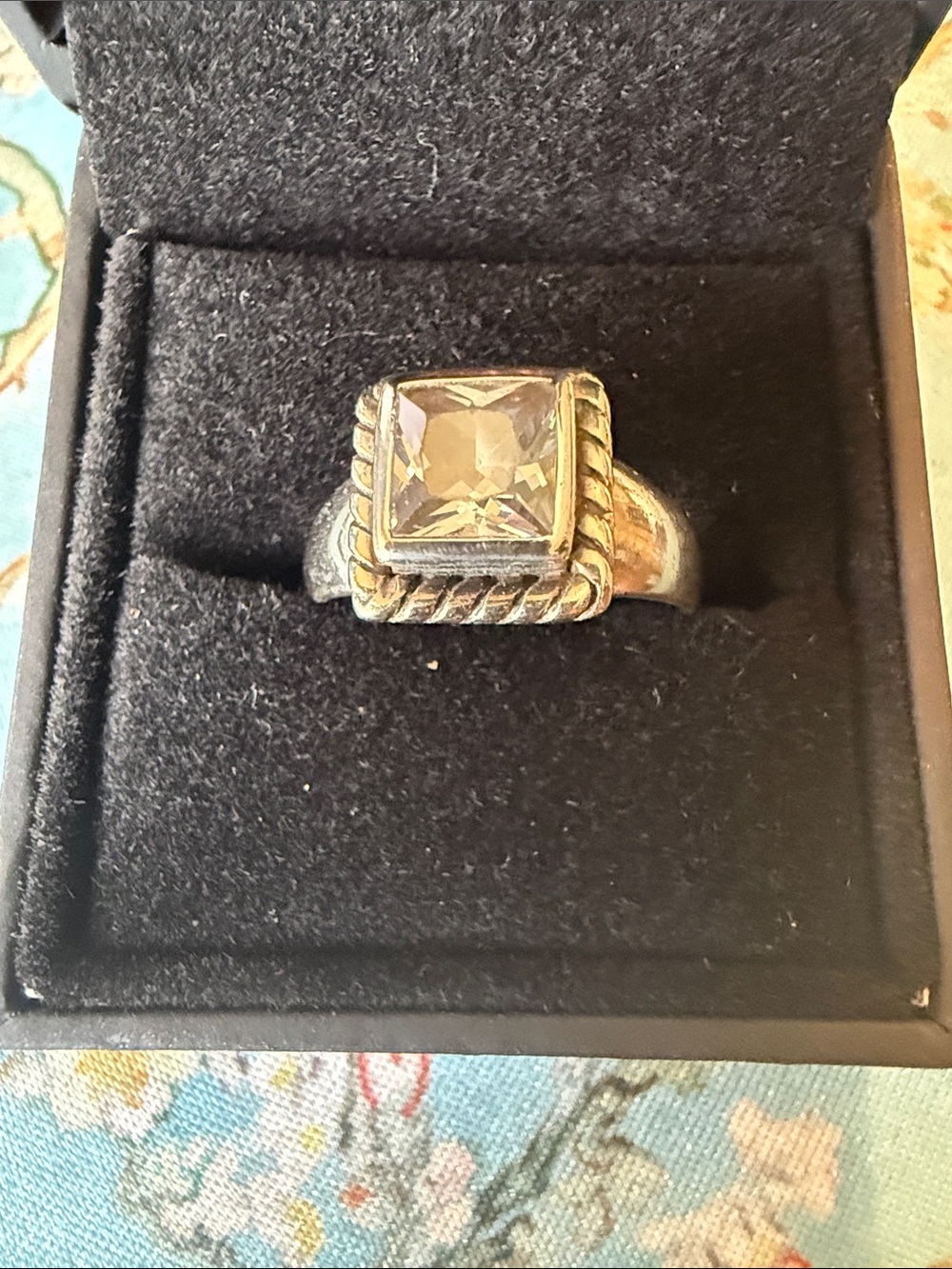 SILPADA SIZE 8 Square Clear Stone Rope-Frame Ring in .925 silver